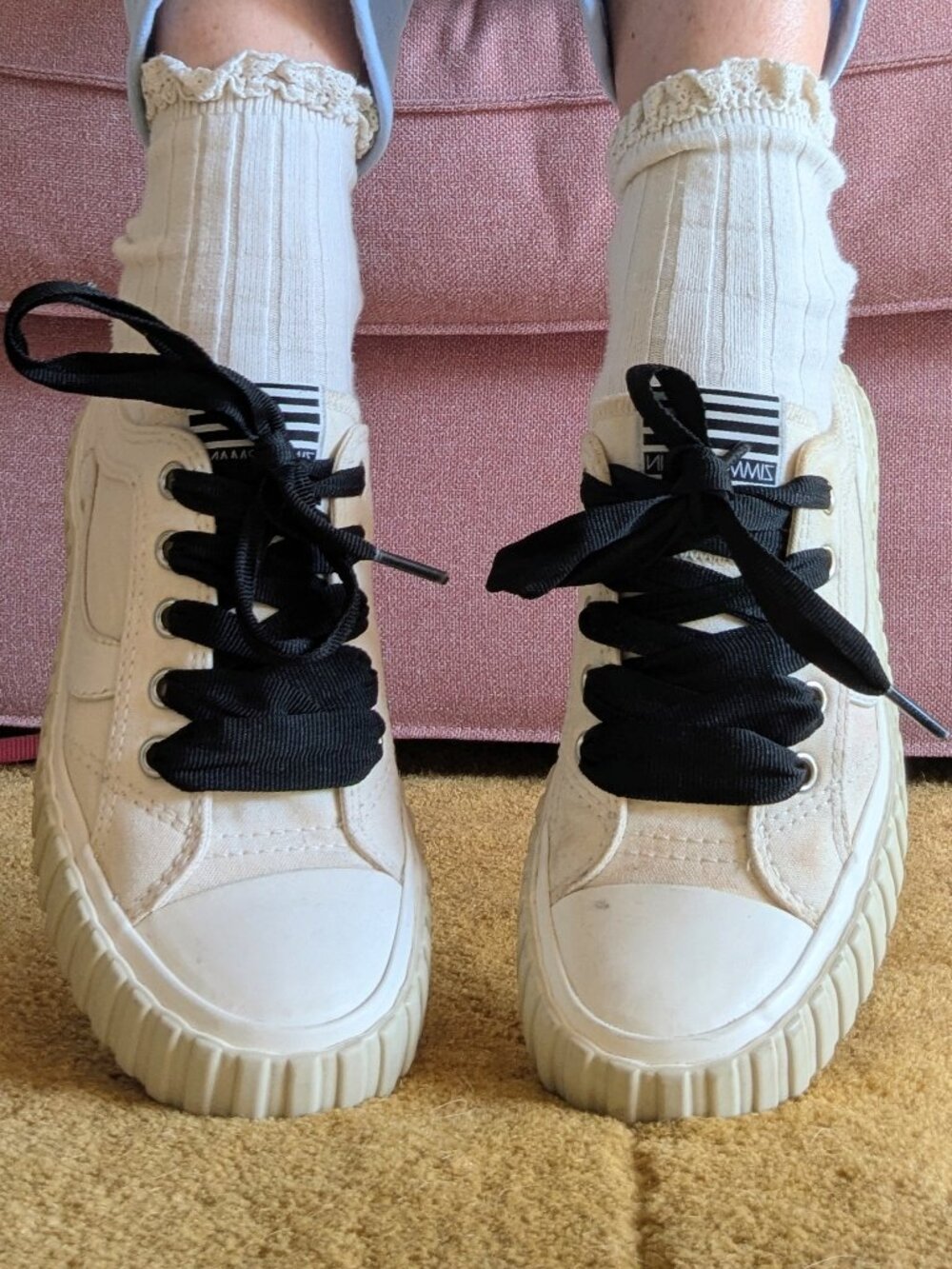 Zimmermann Canvas Ribbon Sneakers Chunky Sole 37 US 6.5 Cream Black